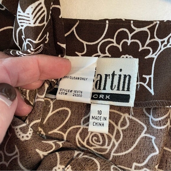 Vintage Sheri Martin Midi Floral Brown White V Neck Criss Cross Size 10 - Picture 9 of 11